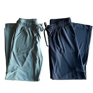 2 Pairs INC Black Olive Green Jersey Pull On Cargo Pants Packable Small Petite